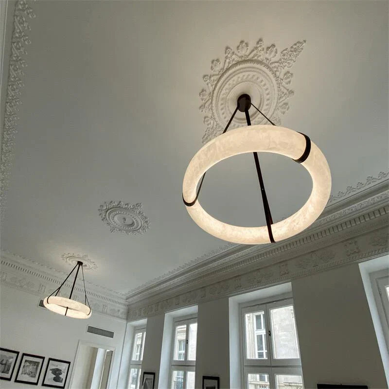 Modern Round Alabaster Chandelier for Living Room/Bedroom by Bling Lighting Studio