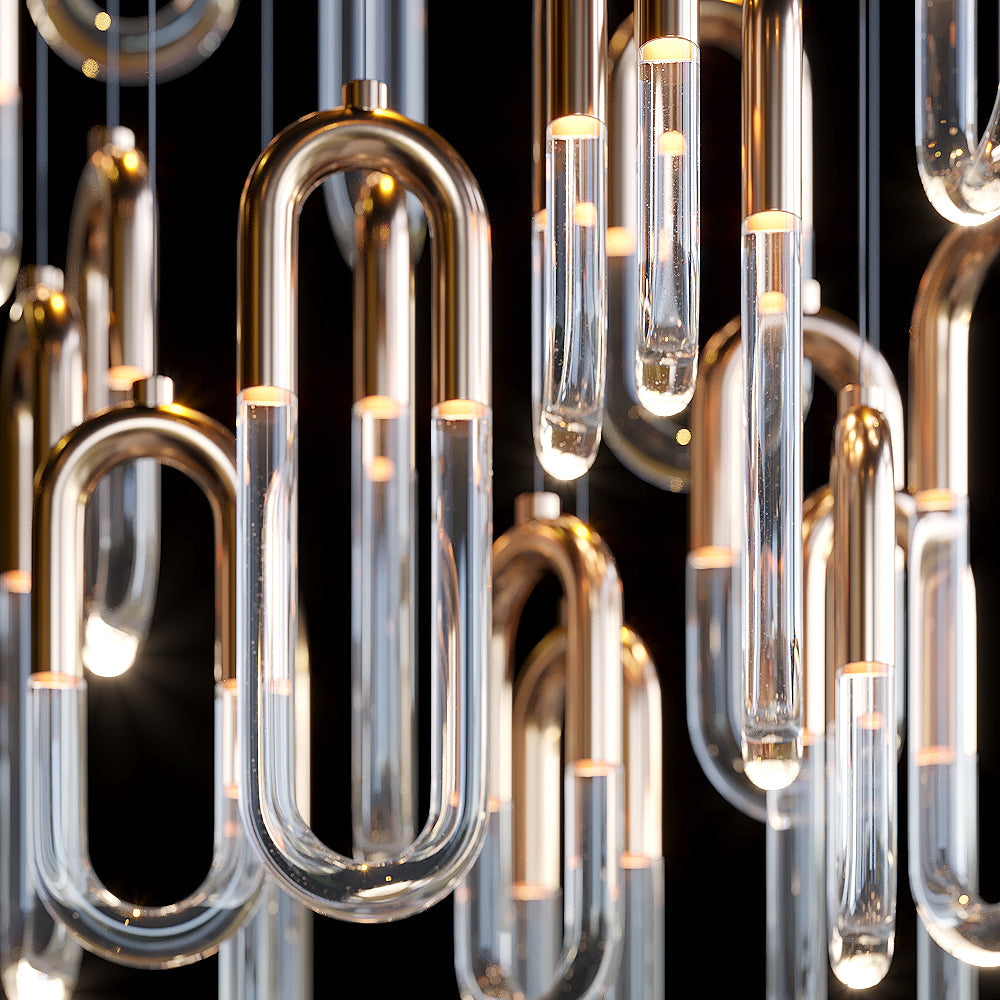 Gold Glass Loop Cluster Chandelier