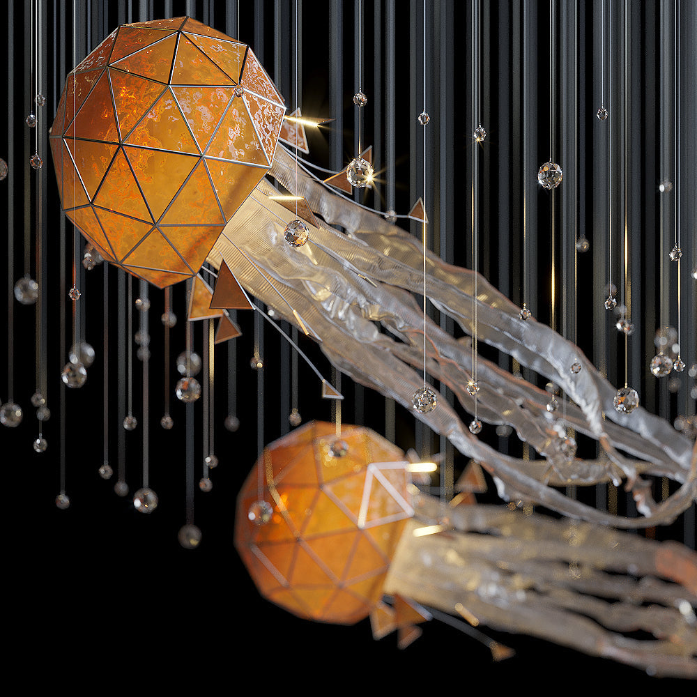Amber Geometric Jellyfish Chandelier
