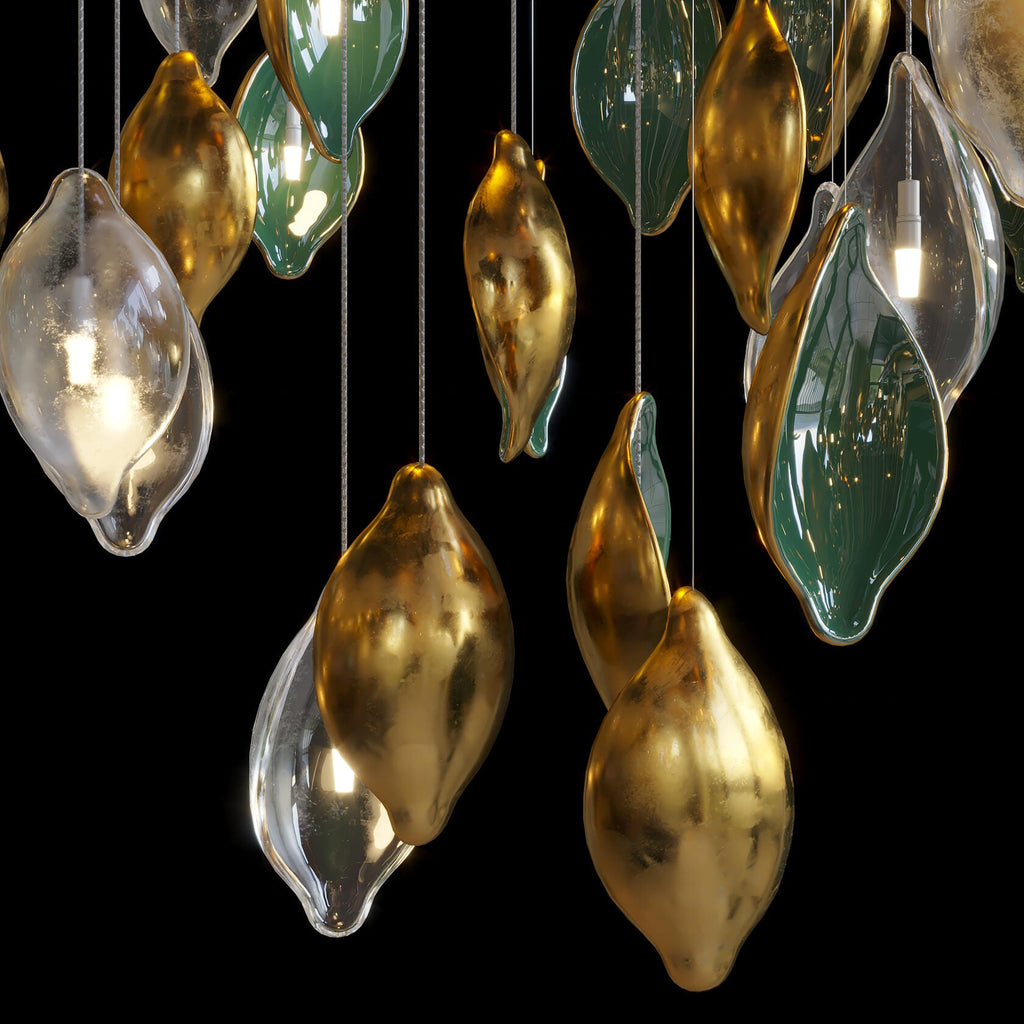 Gold Green Pod Rain Chandelier