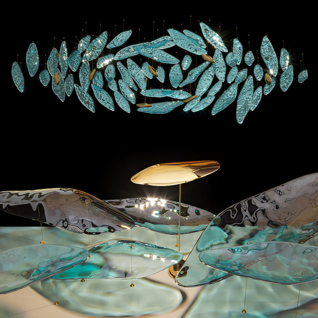Aqua Glass Manta Orbit Chandelier