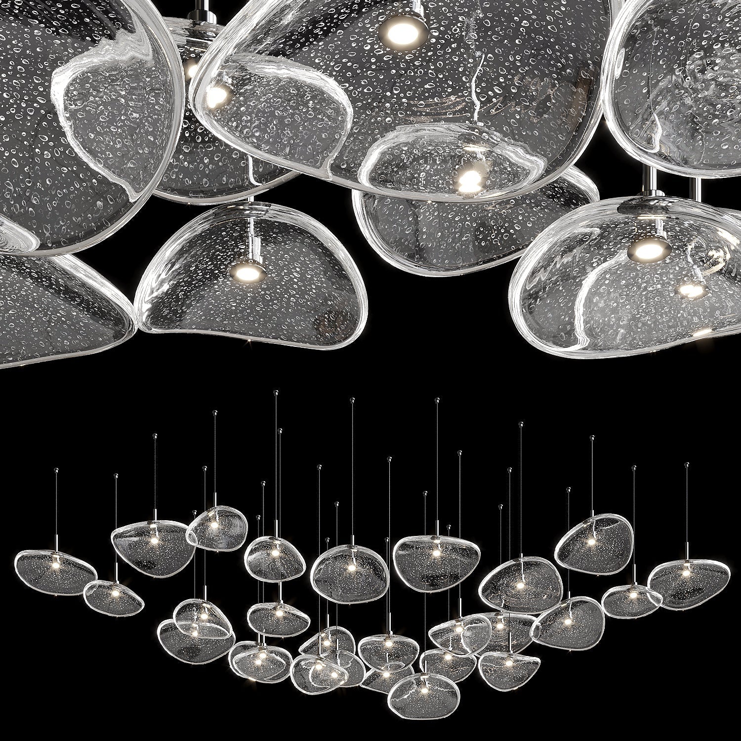 Bubble Glass Pebble Cascade Chandelier