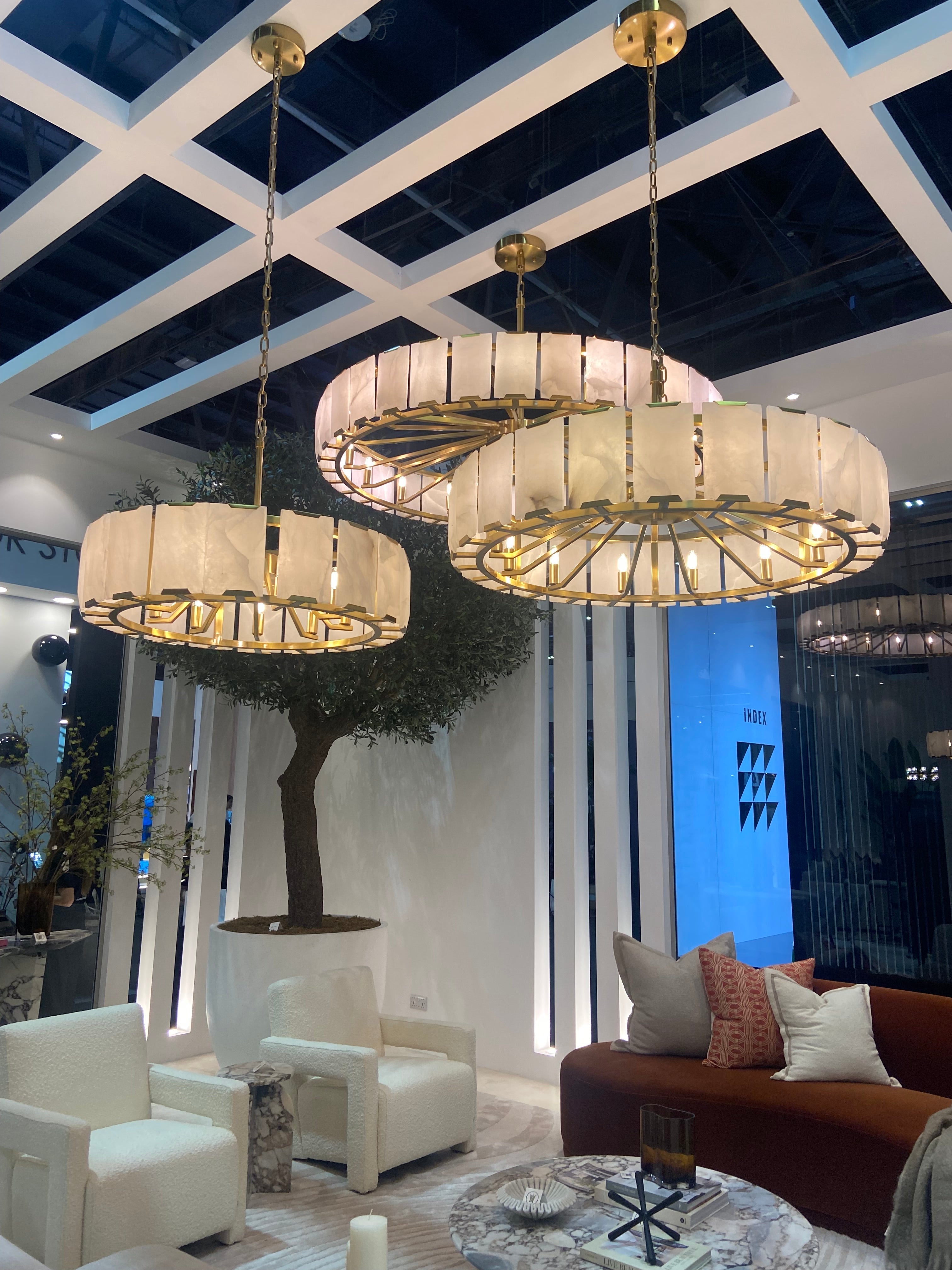 Modern Round Alabaster Chandelier for Living Room/Bedroom by Bling Lighting Studio