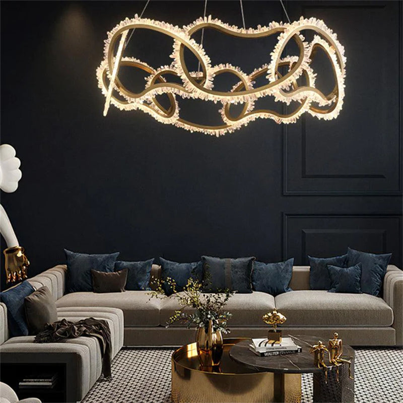 July Modern Rock Crystal Multi Ring Chandelier by Bling Lighting Studio