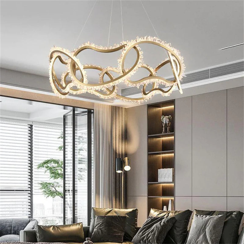 July Modern Rock Crystal Multi Ring Chandelier by Bling Lighting Studio