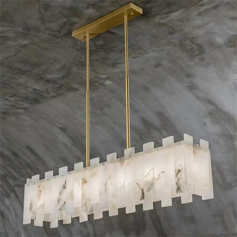 Modern Flake Alabaster Linear Chandelier by Bling Lighting Studio