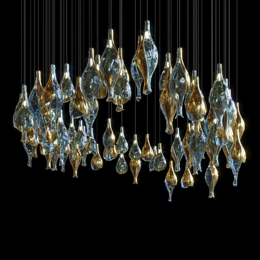 Blue Amber Glass Pod Cluster Chandelier