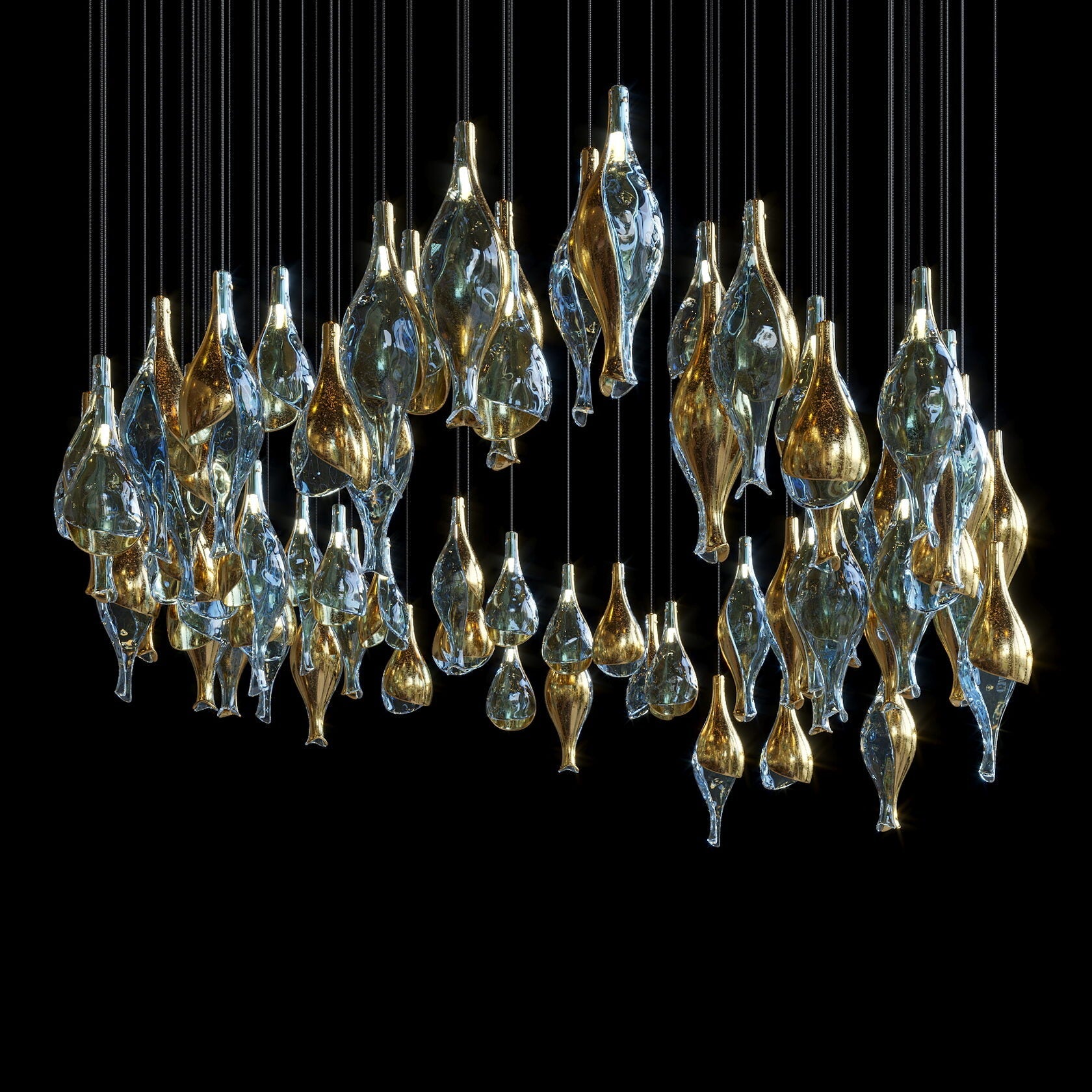 Blue Amber Glass Pod Cluster Chandelier