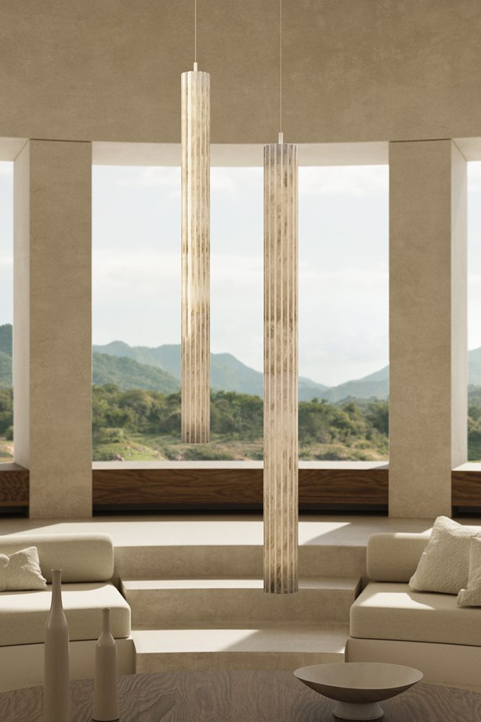 Vertical Roller Alabaster Pendant Light by Bling Lighting Studio