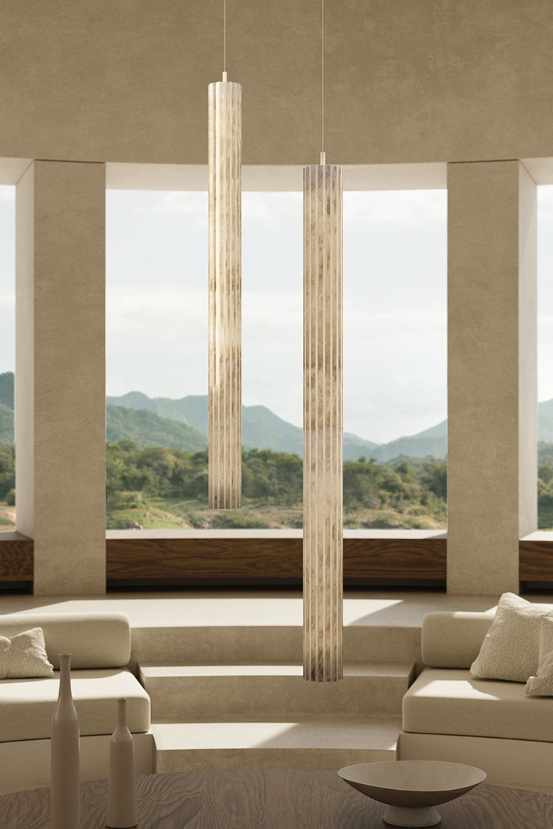 Vertical Roller Alabaster Pendant Light by Bling Lighting Studio