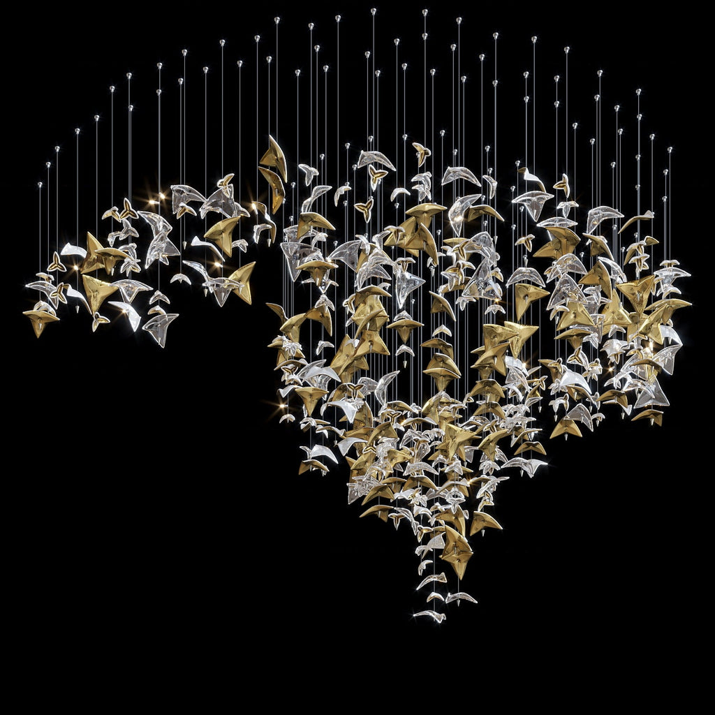 Gold Crystal Bird Flock Chandelier