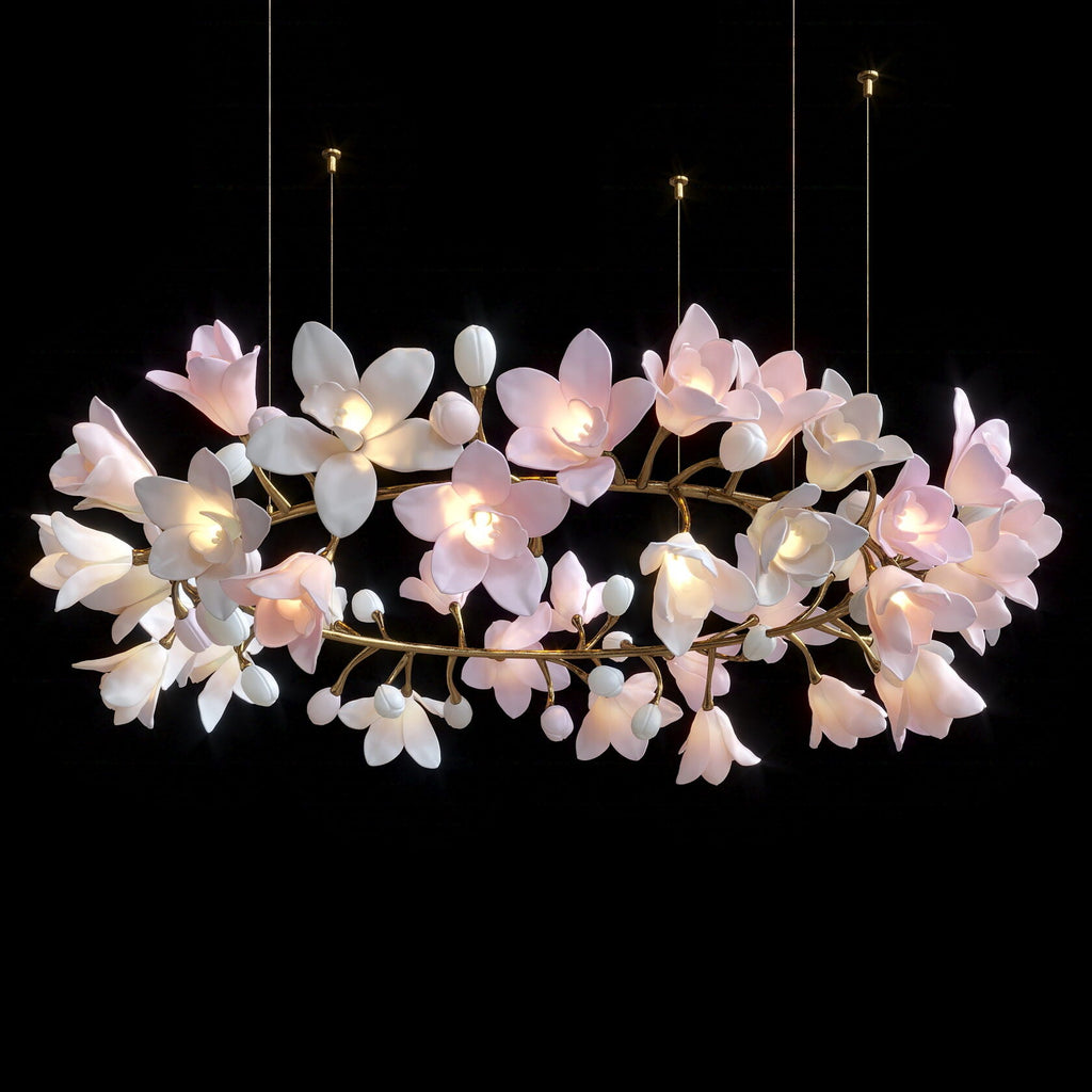 Blush Magnolia Branch Chandelier