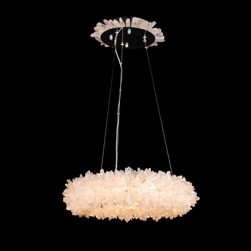 Premium 24-47 Inch Round Clear Geode Quartz Crystal Ring Pendant Light Modern Chandelier for Living Room additional