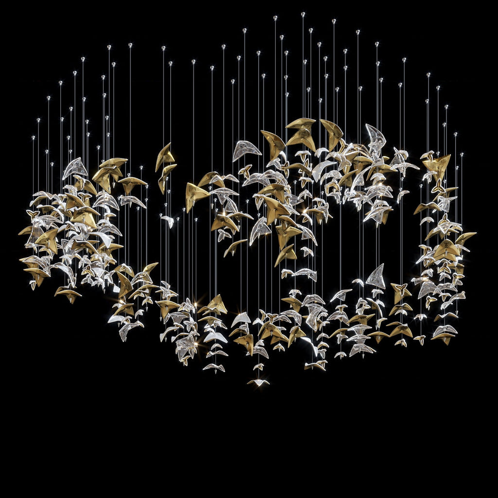 Gold Crystal Bird Flock Chandelier