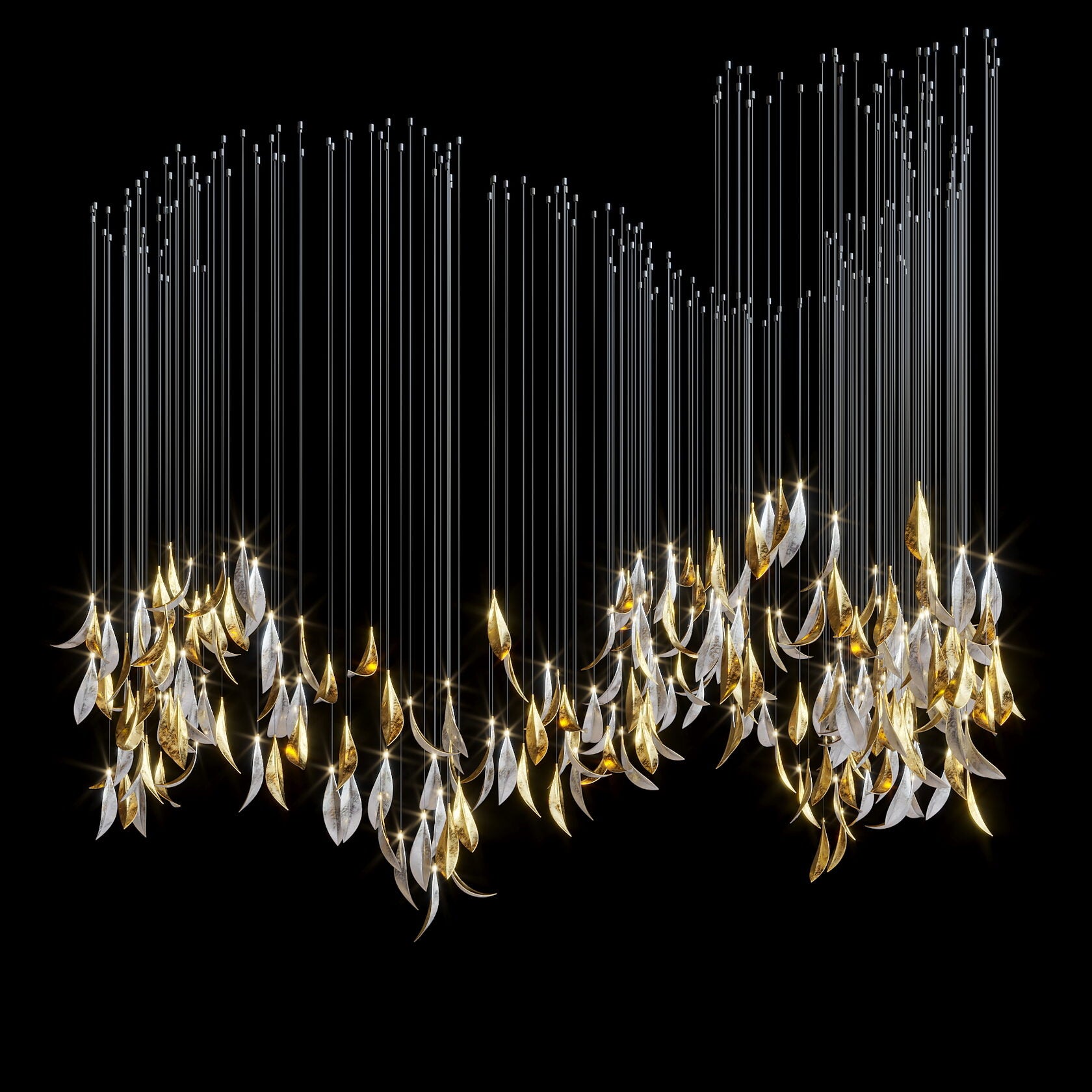 Gold Silver Leaf Rain Chandelier