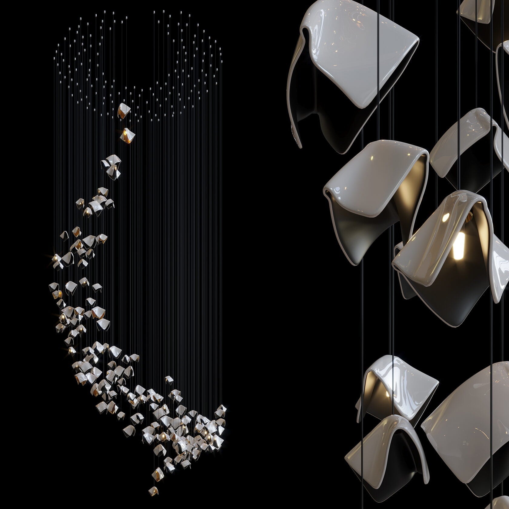 Aqua Faceted Ribbon Chandelier