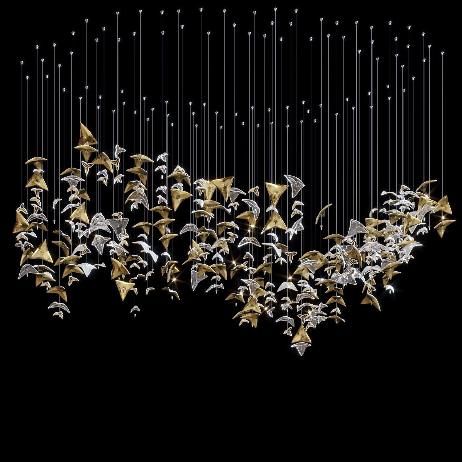 Gold Crystal Bird Flock Chandelier