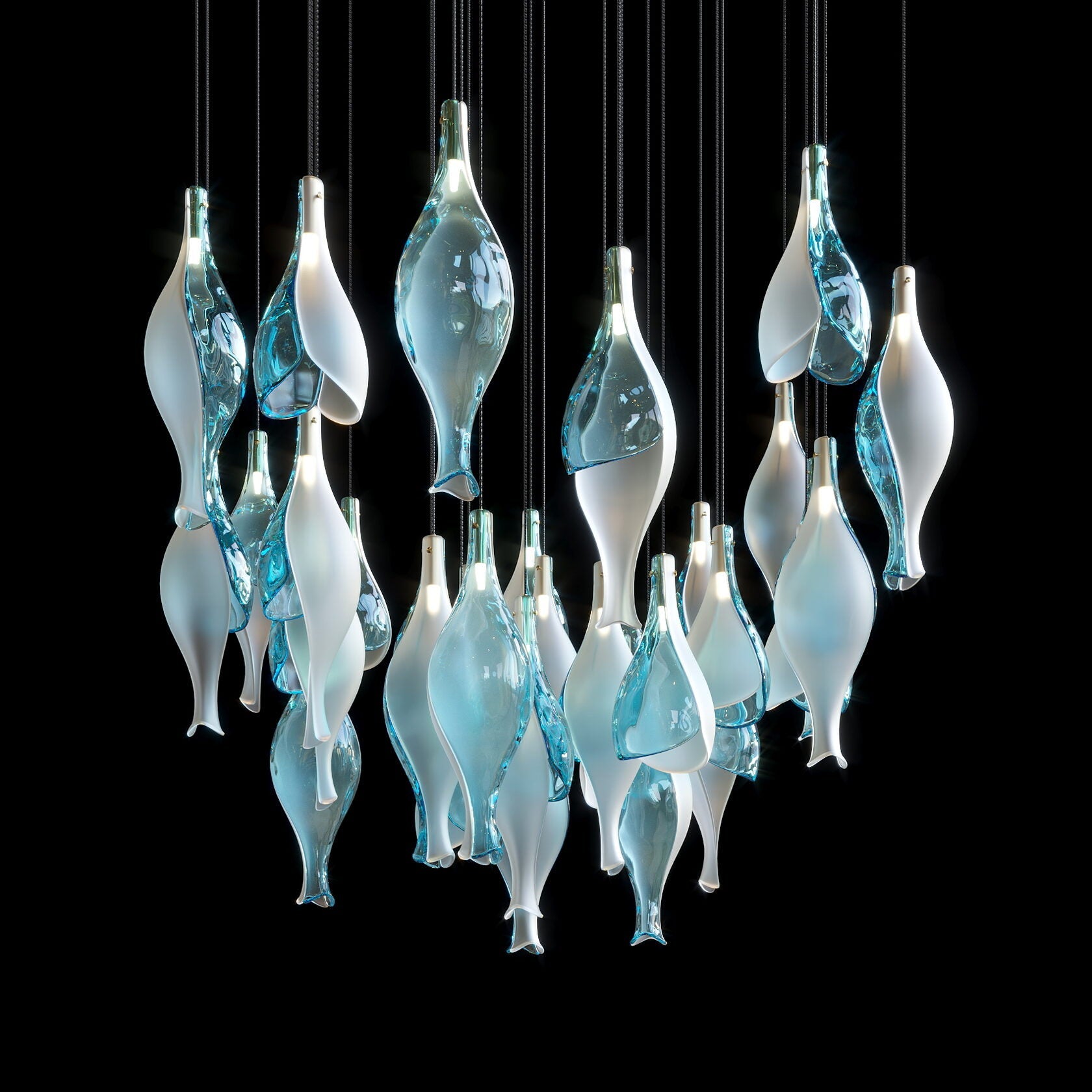 Aqua Glass Pod Cascade Chandelier