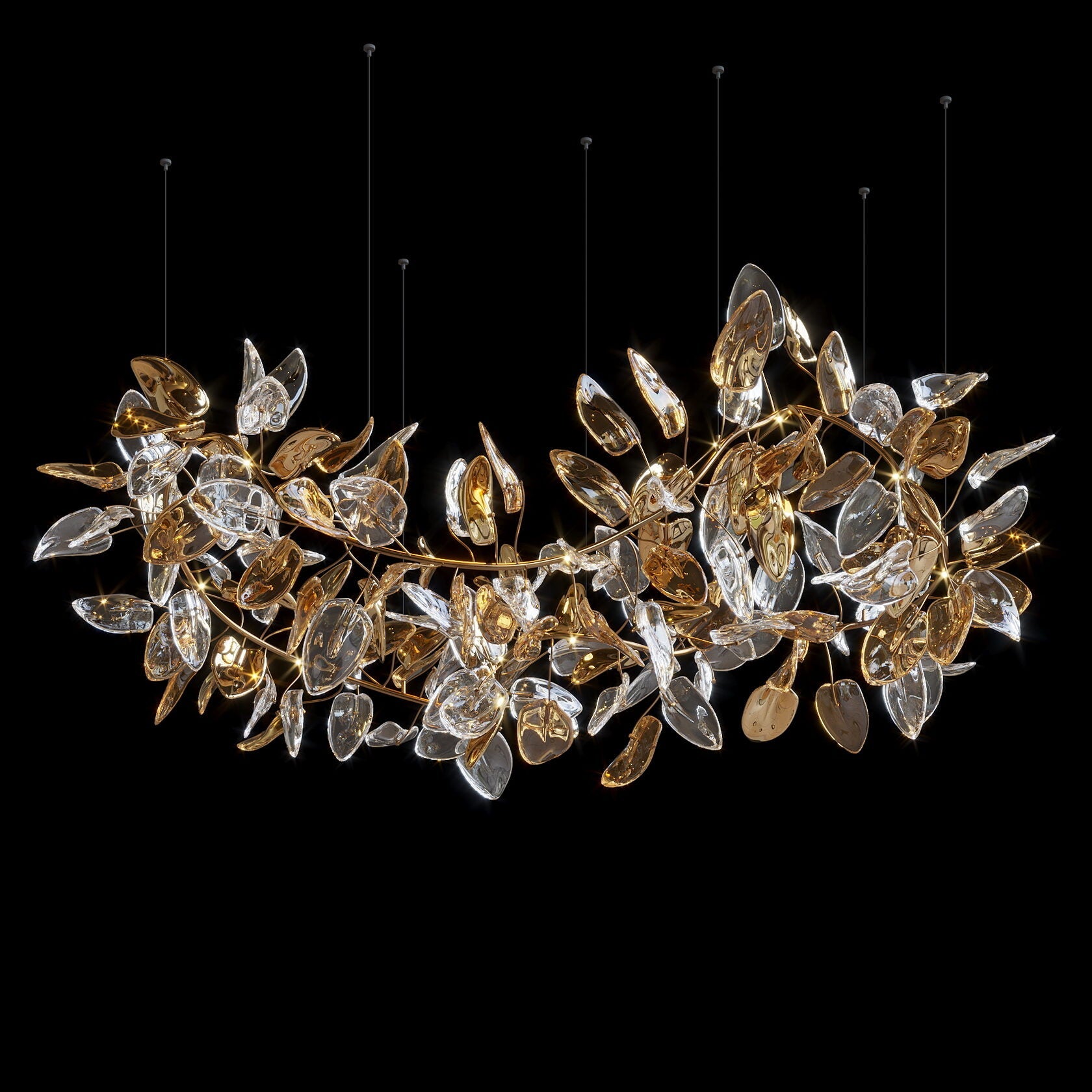Aqua Glass Petal Branch Chandelier