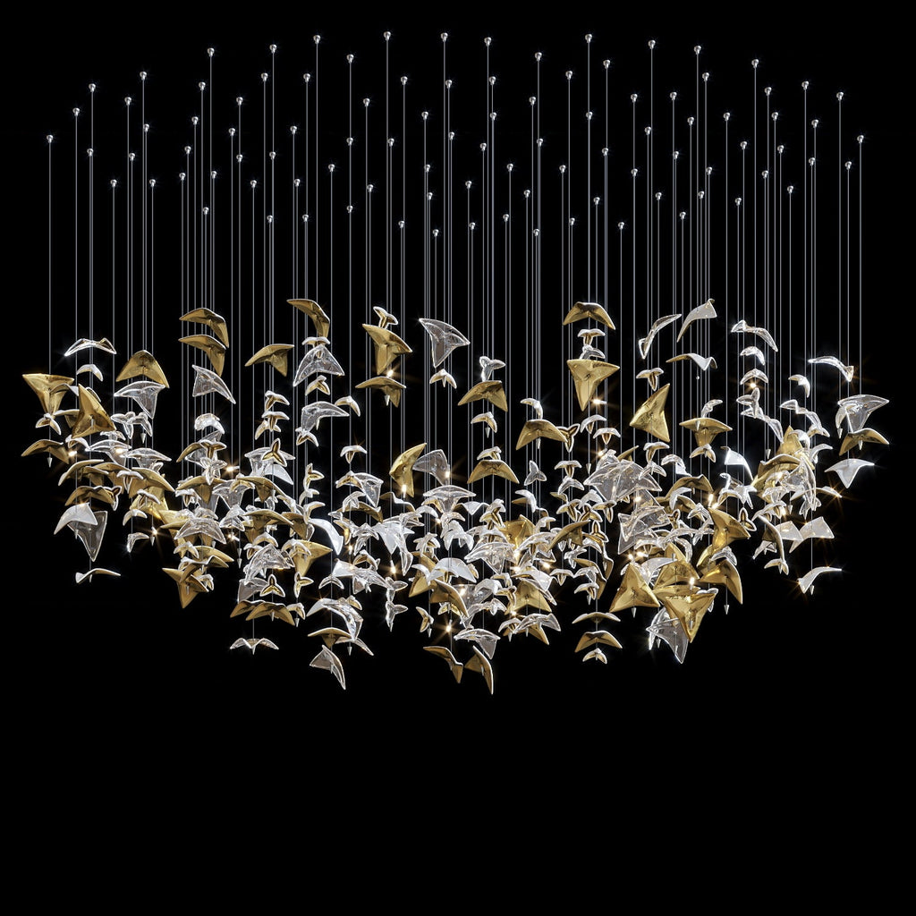 Gold Crystal Bird Flock Chandelier