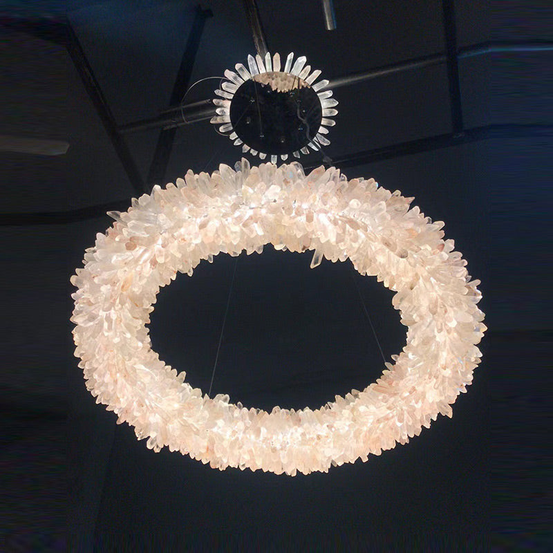 Premium 24-47 Inch Round Clear Geode Quartz Crystal Ring Pendant Light Modern Chandelier for Living Room product image