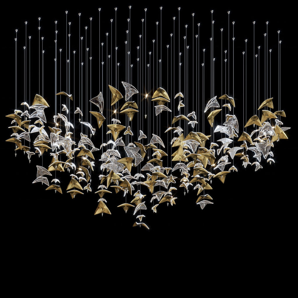 Gold Crystal Bird Flock Chandelier