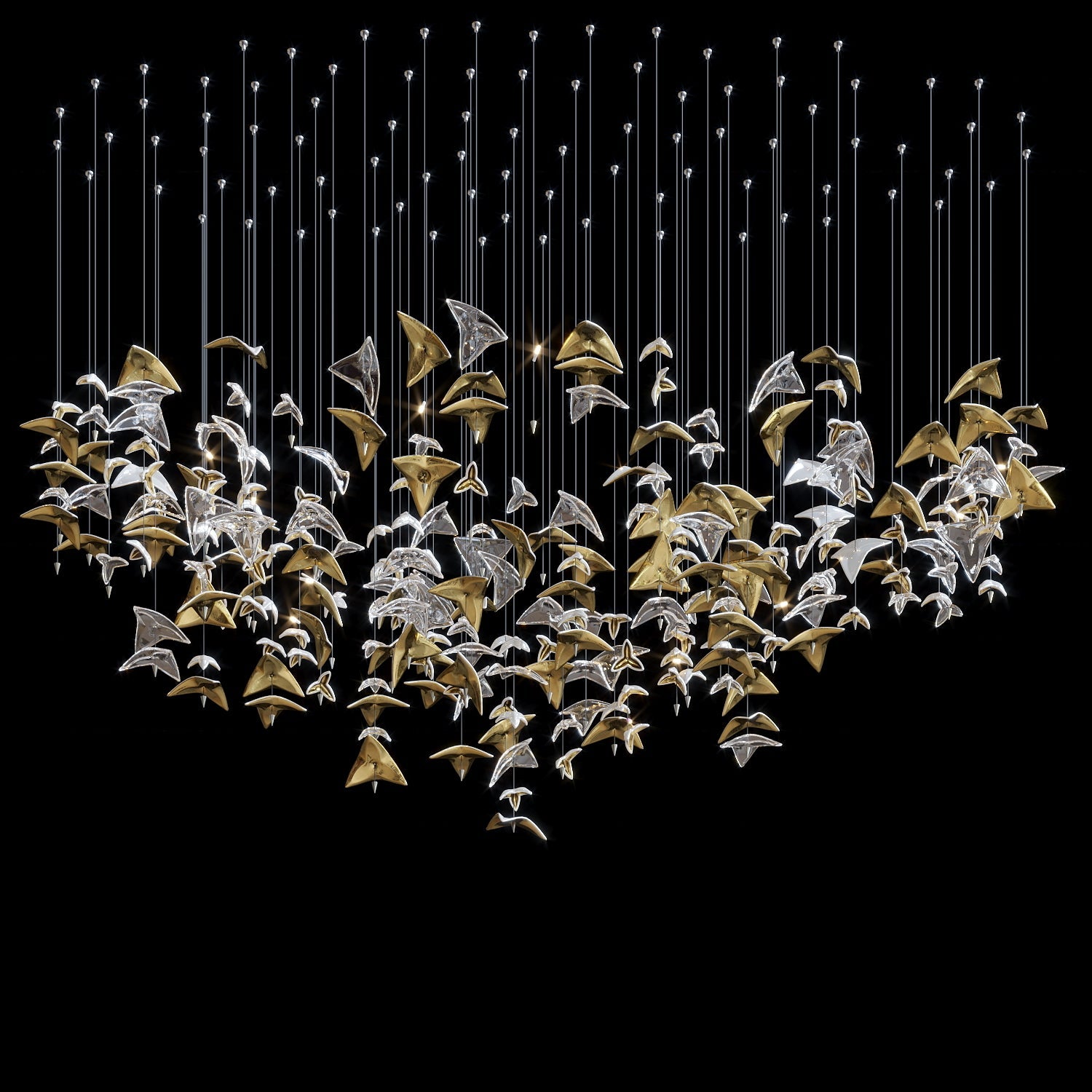 Gold Crystal Bird Flock Chandelier