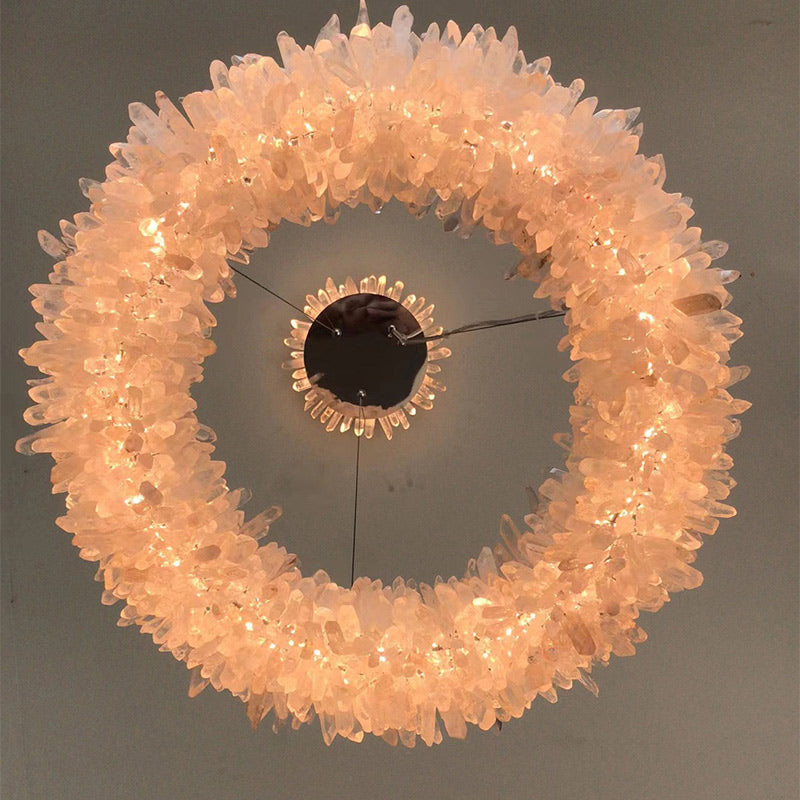 Premium 24-47 Inch Round Clear Geode Quartz Crystal Ring Pendant Light Modern Chandelier for Living Room product image
