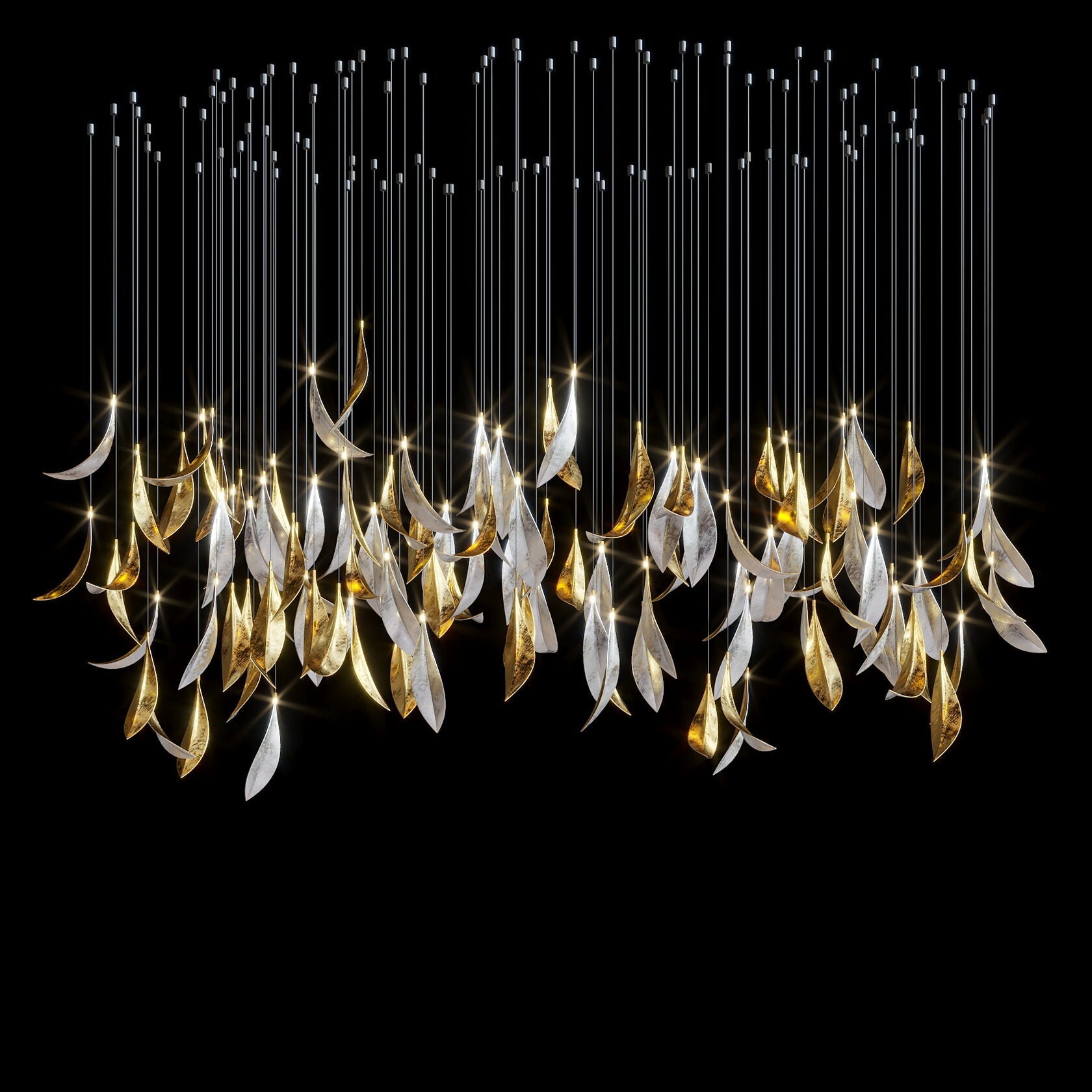 Gold Silver Leaf Rain Chandelier
