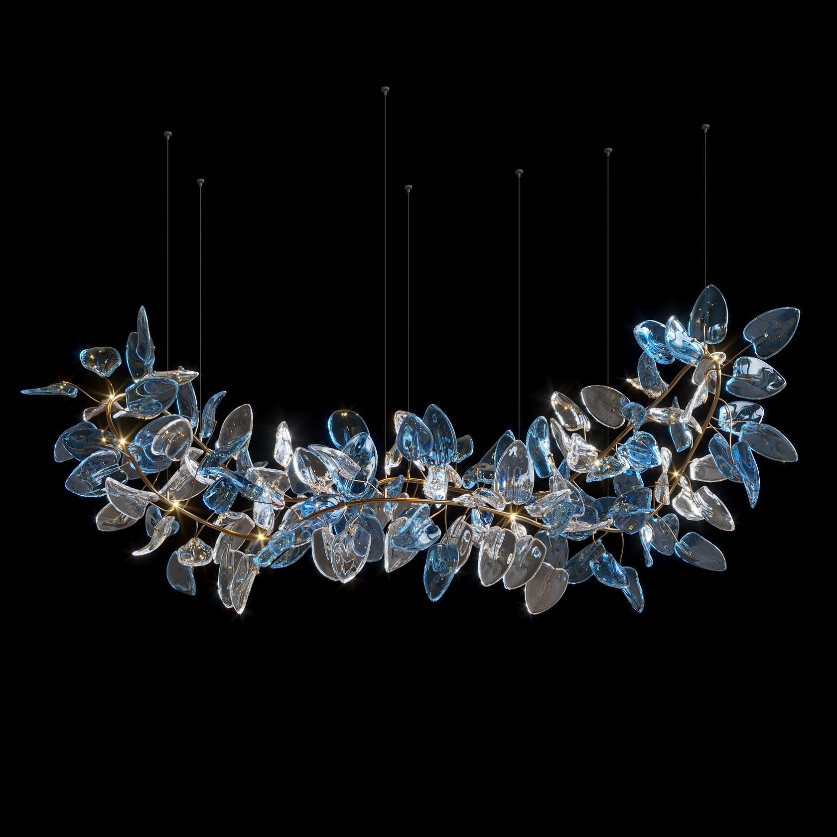 Aqua Glass Petal Branch Chandelier