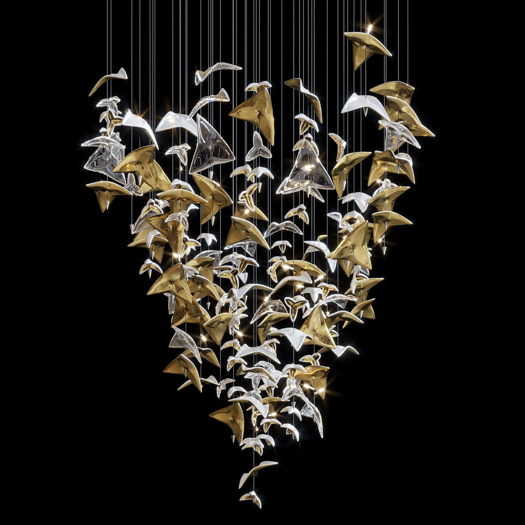 Gold Crystal Bird Flock Chandelier
