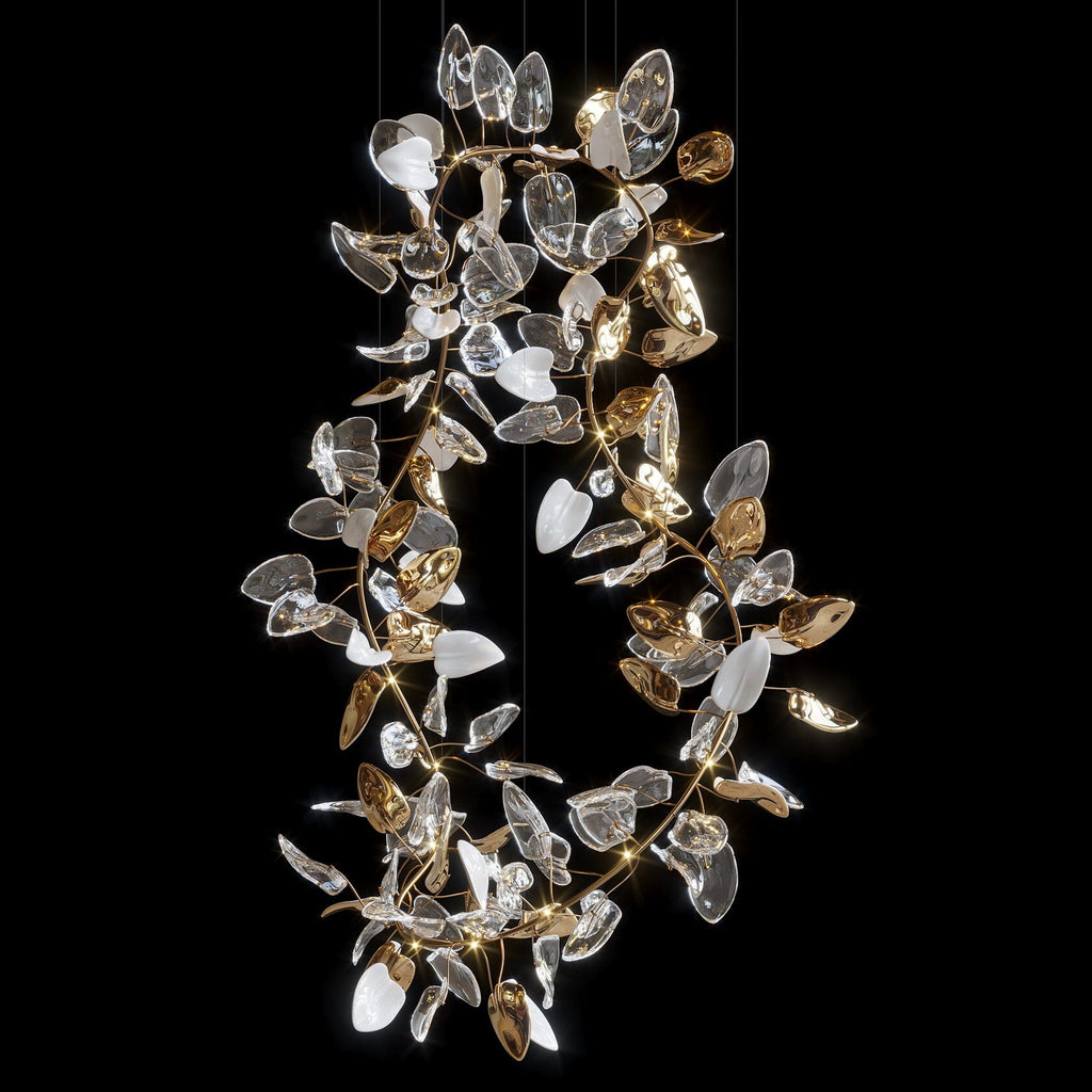 Aqua Glass Petal Branch Chandelier