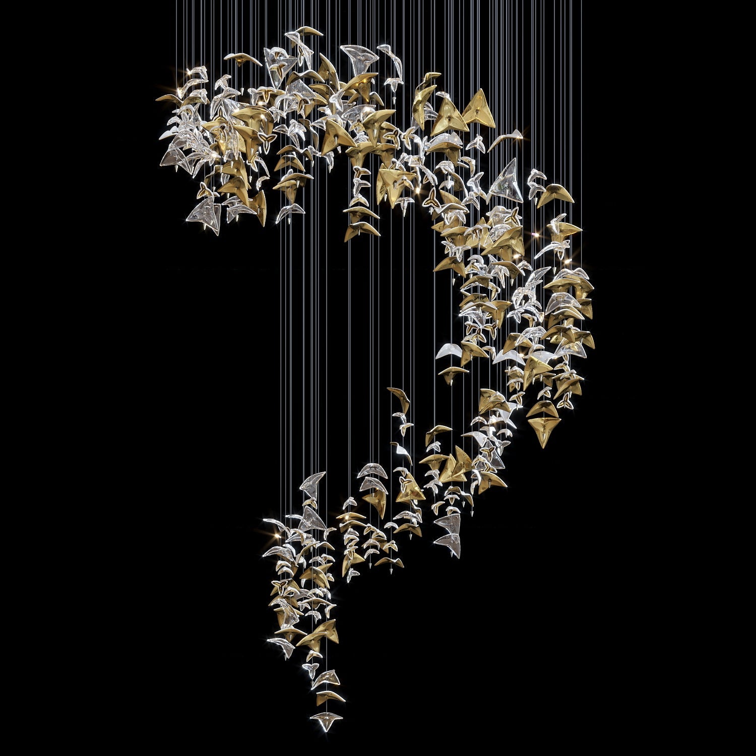 Gold Crystal Bird Flock Chandelier