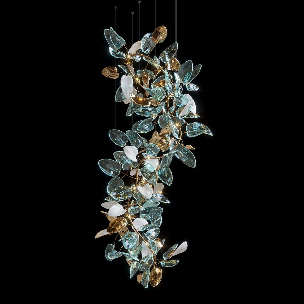 Aqua Glass Petal Branch Chandelier