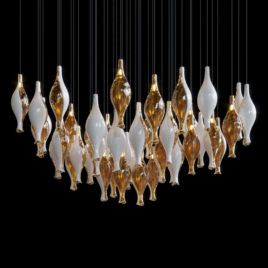 Amber Glass Pod Cascade Chandelier