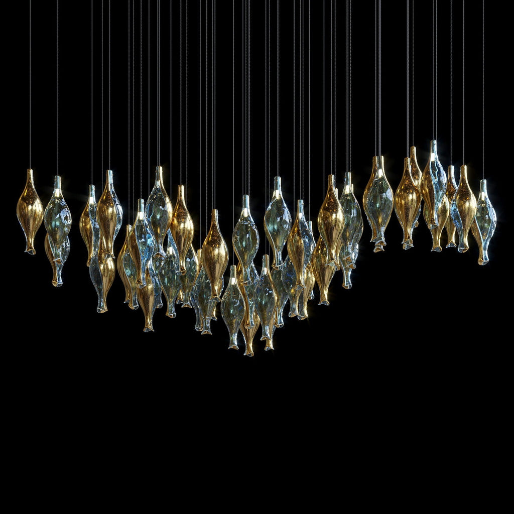 Blue Amber Glass Pod Cluster Chandelier