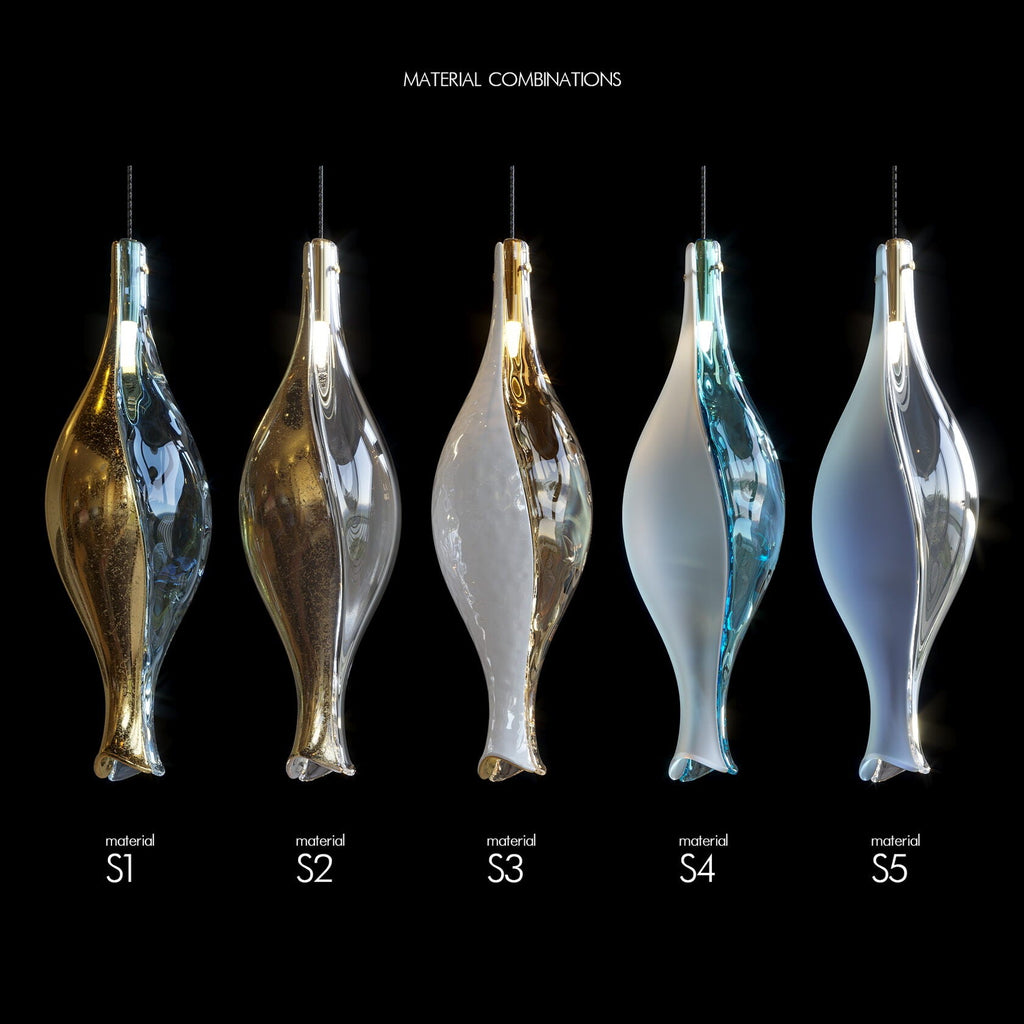 Blue Amber Glass Pod Cluster Chandelier