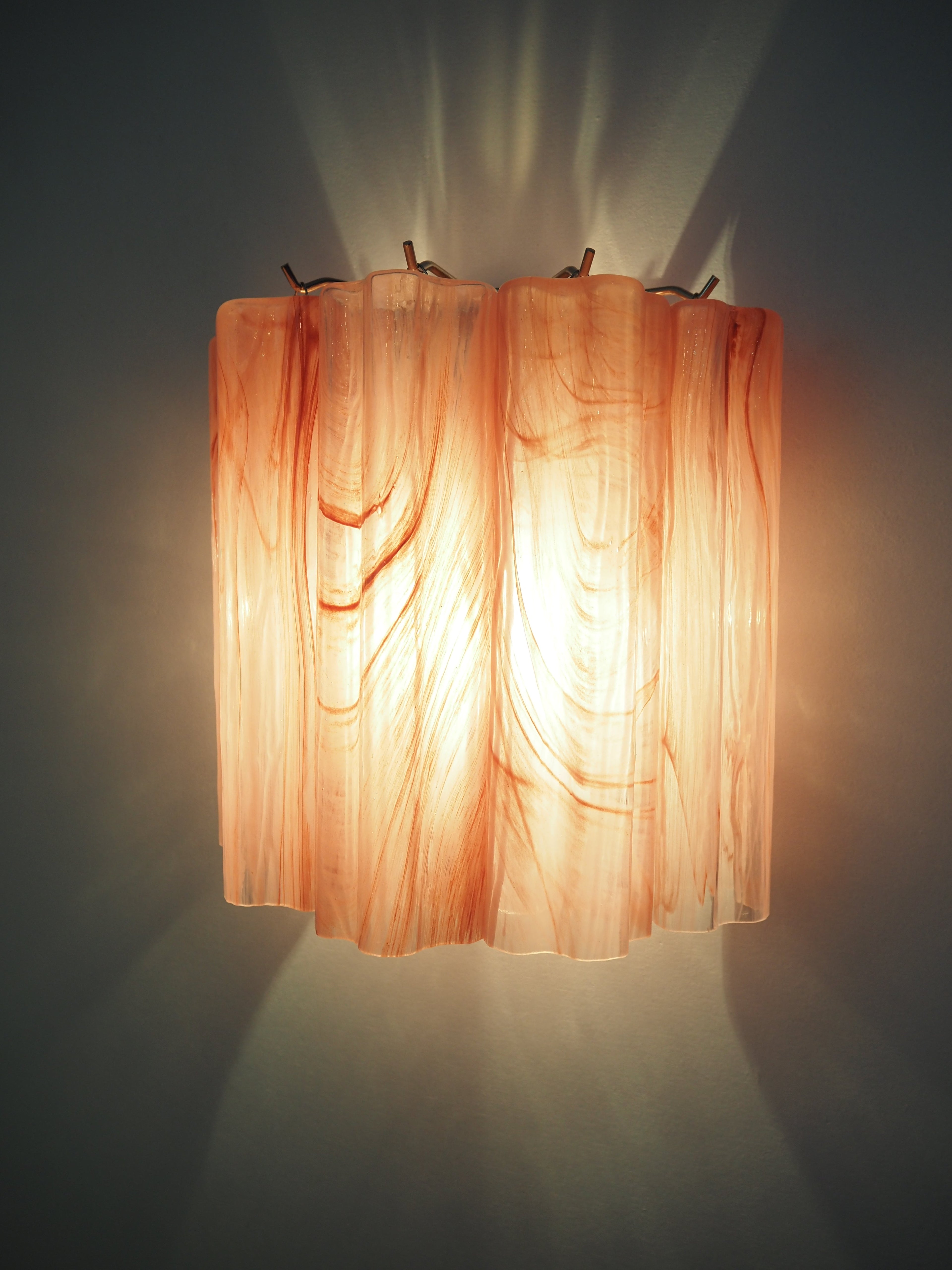 Murano Wall Lamp | 5 Pink Alabaster Glass Tubes | Set of 2