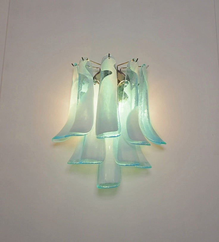 Murano Wall Lamp | 10 White Turquoise Lattimo Petal Glass | Set of 2