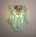 Murano Wall Lamp | 10 White Turquoise Lattimo Petal Glass | Set of 2