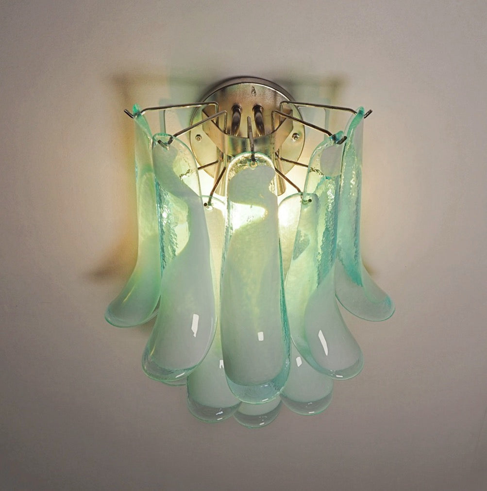 Murano Wall Lamp | 10 White Turquoise Lattimo Petal Glass | Set of 2