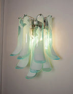 Murano Wall Lamp | 10 White Turquoise Lattimo Petal Glass | Set of 2