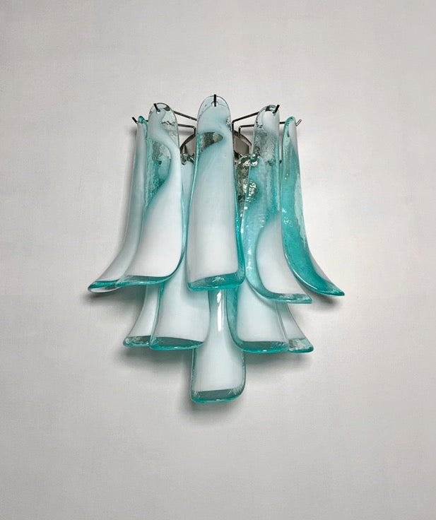 Murano Wall Lamp | 10 White Turquoise Lattimo Petal Glass | Set of 2