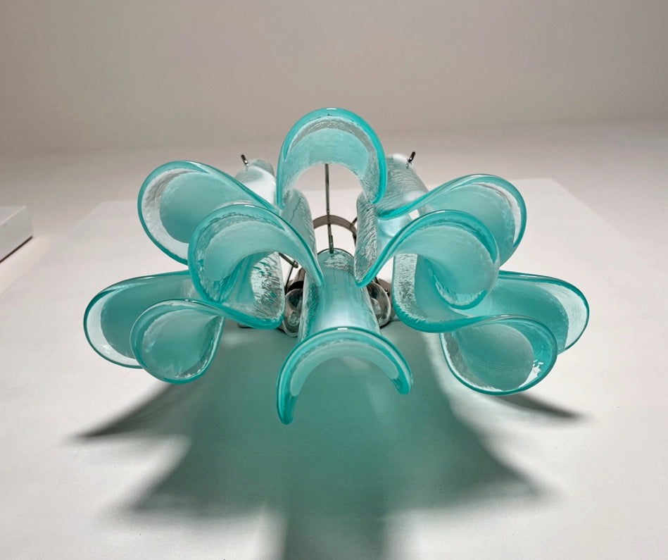 Murano Wall Lamp | 10 White Turquoise Lattimo Petal Glass | Set of 2