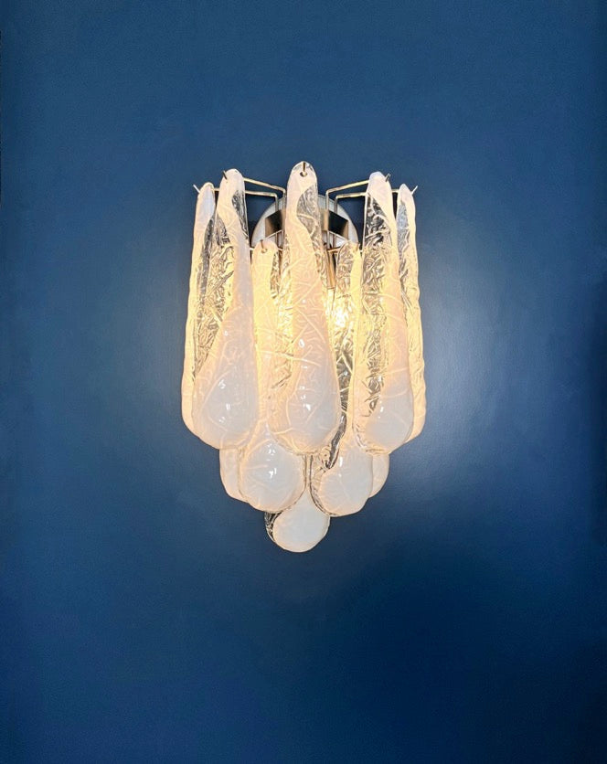 Murano Wall Lamp | 10 White Lattimo Drop Glass | Set of 2