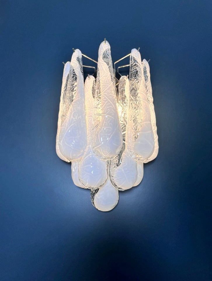 Murano Wall Lamp | 10 White Lattimo Drop Glass | Set of 2
