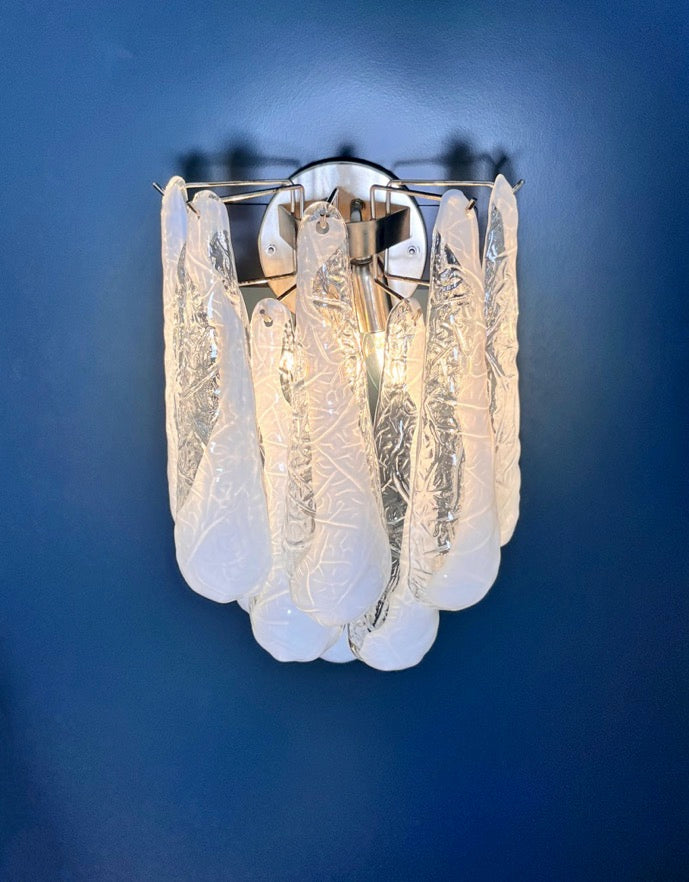 Murano Wall Lamp | 10 White Lattimo Drop Glass | Set of 2