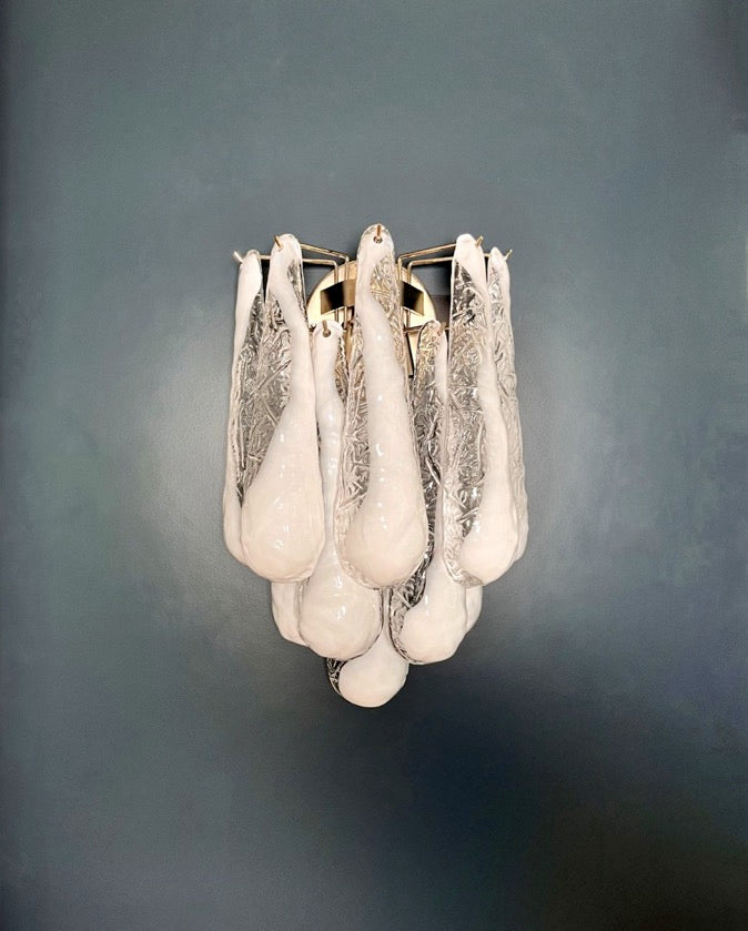 Murano Wall Lamp | 10 White Lattimo Drop Glass | Set of 2
