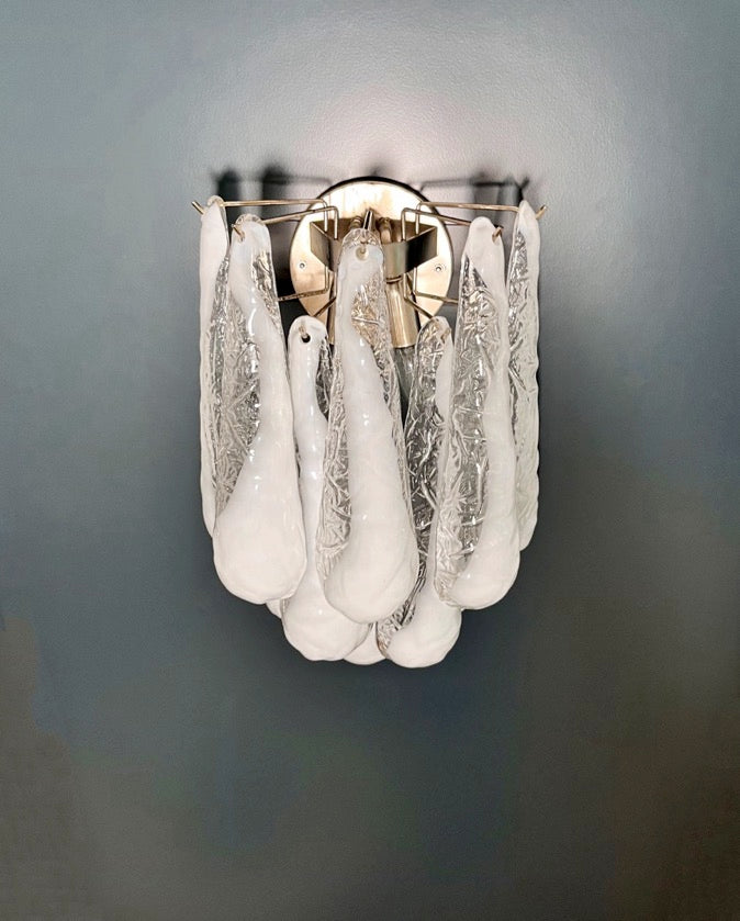 Murano Wall Lamp | 10 White Lattimo Drop Glass | Set of 2