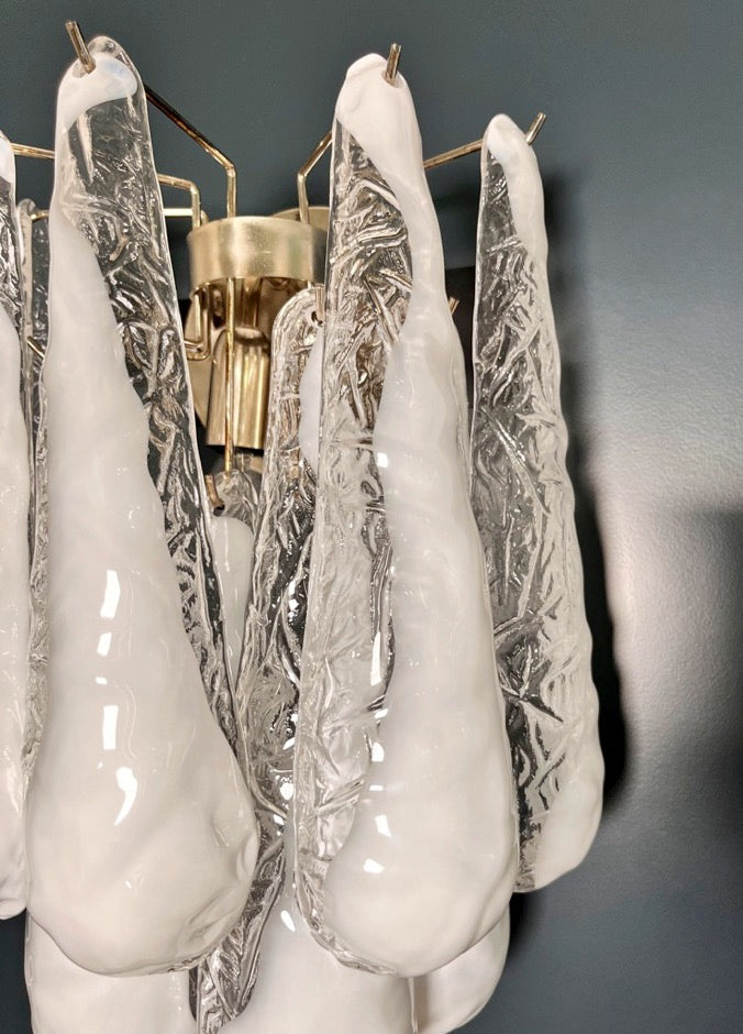 Murano Wall Lamp | 10 White Lattimo Drop Glass | Set of 2